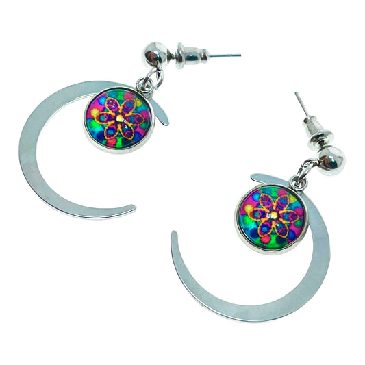 Daisy Dot Crescent Moon Earrings