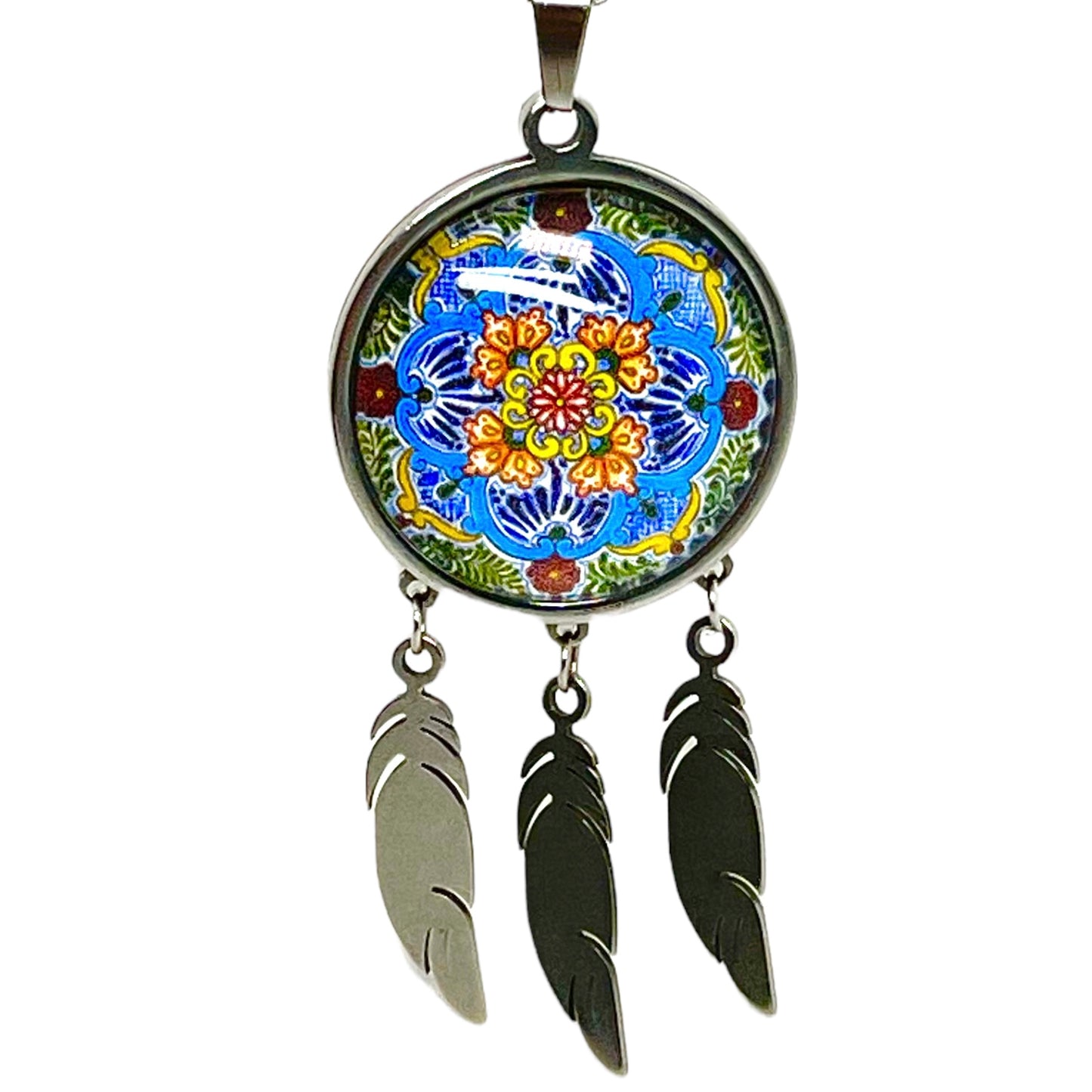 Summer Flower Feather Dreamcatcher Necklace