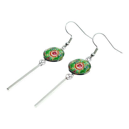 Pistachio Mandala Long Bar Earrings